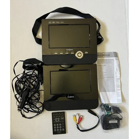 INSIGNIA - 7 Dual-Screen Portable DVD Player - NS-D7PDVD - Travel Case - WORKS!